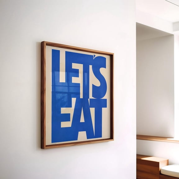 Let S Eat Kitchen Aesthetic Decor Wall Art Blue Square For Design1 Unframed Paper Print