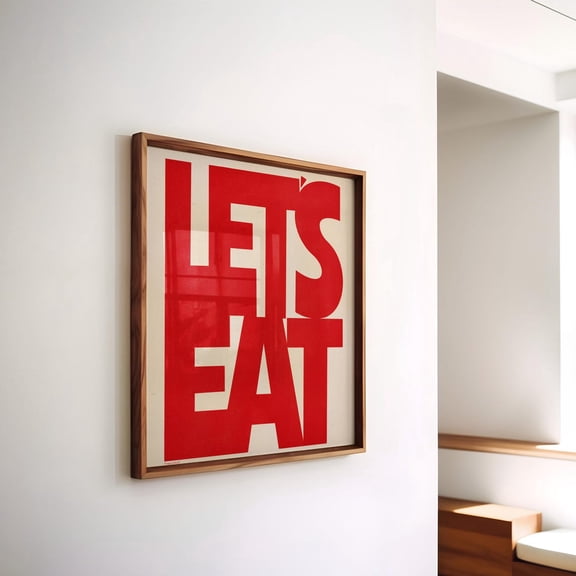 Let S Eat Kitchen Aesthetic Decor Wall Art Red Square For Design1 Unframed Paper Print