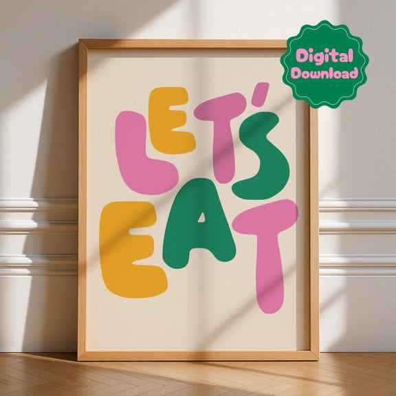 Let’S Eat Word Print Kitchen Typography Quotes Wall Art Retro Trendy Minimalist Gallery Colour Bright