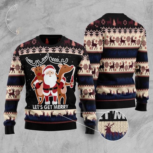 Let'S Get Merry 3D Christmas Sweater, Funny Xmas Sweater, Sweater Xmas