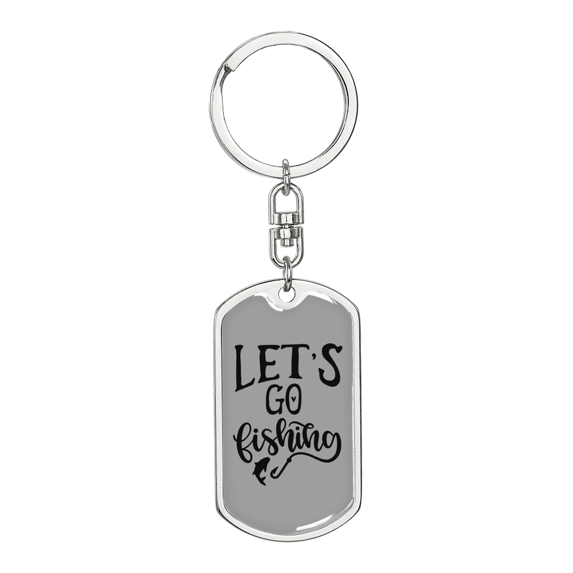 Let'S Go Fishing Stainless Steel or 18k Gold Premium Swivel Dog Tag Keychain