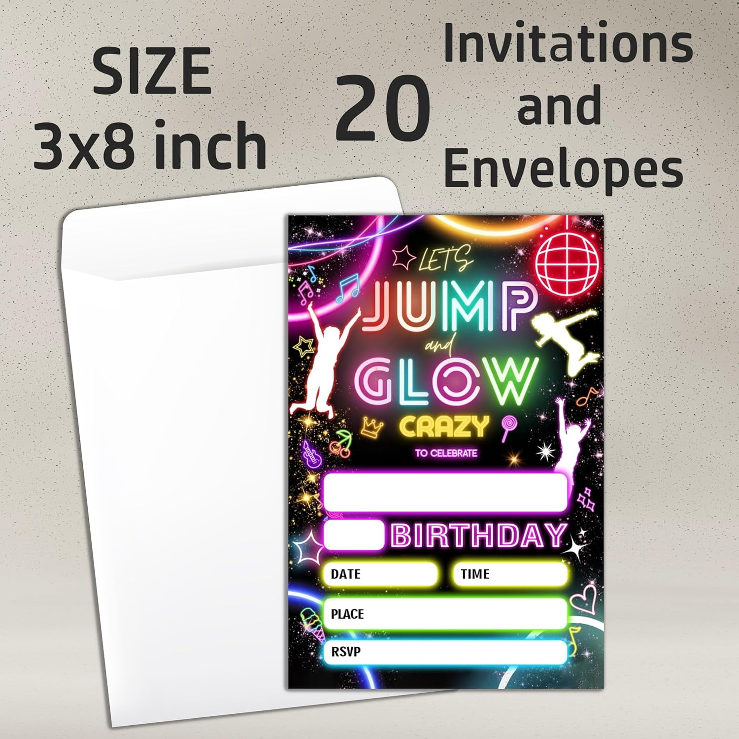 Let'S Jump And Glow Crazy Birthday Party Invitation 20 Bounce House