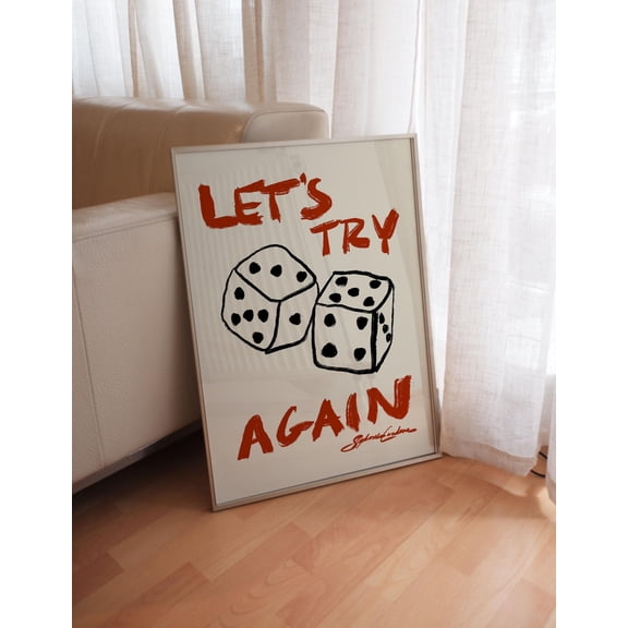 Let'S Try Again Dice Poster Funky Y2K Dorm Decor Love Letter Poster , Poster Print Only