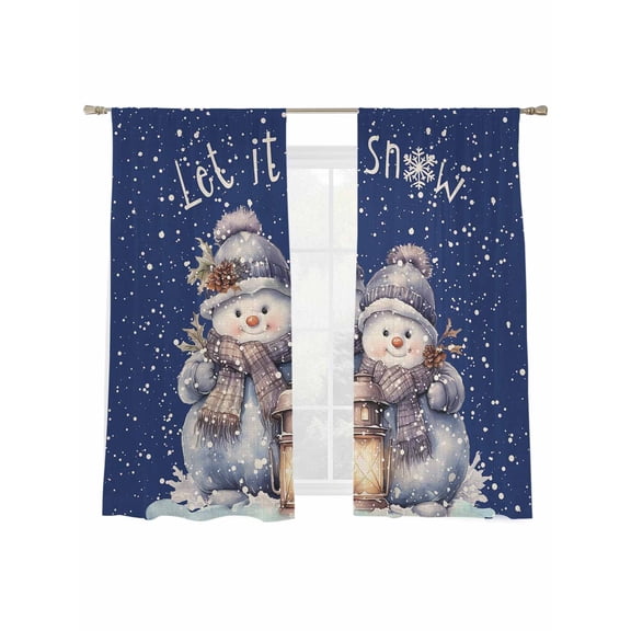 Let It Sheer Curtains 2 Panels Set, Snow Christmas Snowman Oil Winter Snowflake Window Sheer Curtains for Living Room/Bedroom, Light Filtering Rod Pocket Voile Drapes, 52" W x 72" L