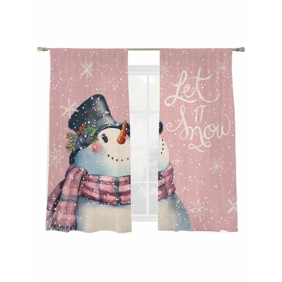 Let it Sheer Curtains 2 Panels Set, Snow Christmas Snowman Snowflake Pink Window Sheer Curtains for Living Room/Bedroom, Light Filtering Rod Pocket Voile Drapes, 52" W x 72" L