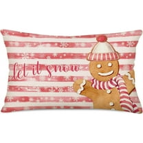 Let it Snow Christmas Snowflake Throw Pillow Cover 12 x 20 Inch White Pink Striped Scarf Hat Gingerbread Man Winter Farmhouse Decor Pillow Cases for Couch Sofa Kids Room, Cotton Linen