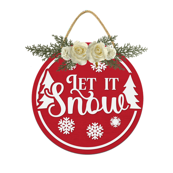 Let It Snow Door Sign Home Decor Round Wood Wreaths Wall Hanging Sign Farmhouse Porch Sign Front Door Decoration for Housewarming Gift All Seasons Holiday,11In
