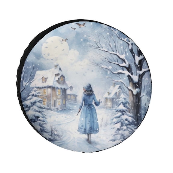 Let It Snow Girl And Snow House Heavy Duty Spare Tire Cover Christmas Holiday Polyester Universal Spare Wheel Tire Cover Wheel Covers Universal Fit for Trailer SUV Truck Camper Travel Trailers 13inch
