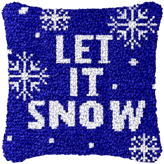 Let it Snow Latch Hook Kits Pillow Cover DIY Rug Making Crochet Hook Cushion Making Kits with Preprinted Pattern Canvas DIY Needlework Crochet Kits Sofa Decor 43x43cm