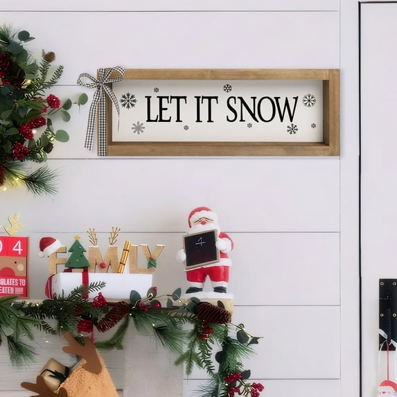 MCheckerd Let It Snow Sign, Wooden Winter Decorations for Home with Snowflake, Christmas Decorative Signage Plaque Indoor Table Centerpieces Wall Shelf Mantle Fireplace Rustic Farmhouse House Decor