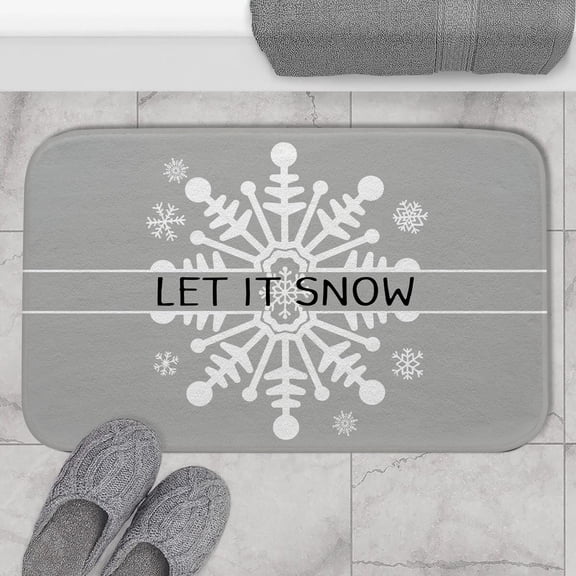 Let it Snow Snowflake Bath Mat Doormat Grey Christmas Decoration Non Slip Winter Holiday Washable Bath Rugs Absorbent Soft Thick Carpet for Bathroom Floor Tub Shower Kitchen 17.5x29.5 Inch