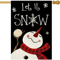 Let It Snow Snowman House Flag 28 x 40 Inch Merry Christmas Decorative Double Sided Burlap Small Flag Holiday Banners for Winter Xmas Farm House Yard Decoration