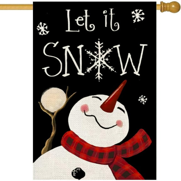 Let It Snow Snowman House Flag 28 x 40 Inch Merry Christmas Decorative Double Sided Burlap Small Flag Holiday Banners for Winter Xmas Farm House Yard Decoration