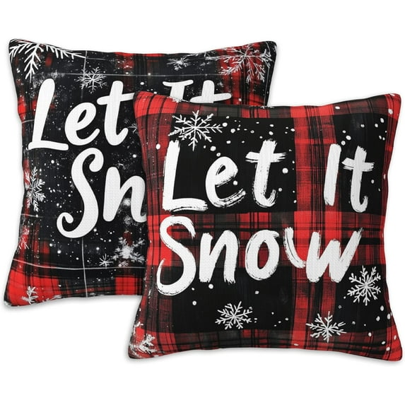 Let It Snow Throw Pillow Cover Case Red Buffalo Plaid Throw Pillows Set of 2 Super Soft Pillow Covers 18x18 Inches Farmhouse Home Decor for Living Room Bedroom Sofa Couch Cushion Cover