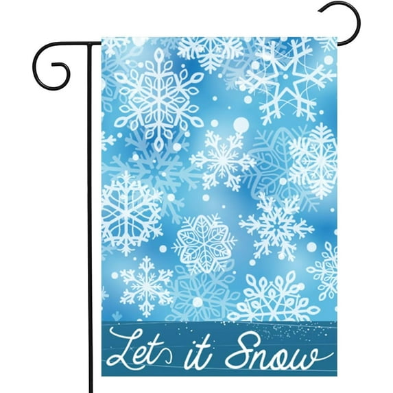 Let It Snow Winter Blue White Snowflakes Christmas Seasonal Holiday Garden Yard Flag 12"x 18" Double Sided Polyester Welcome House Flag for Patio Lawn Outdoor Home Decor