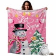 thumbnail image 1 of Let Snow Words on Pink Throw Blanket Flannel Fleece Throws, Cute Winter Snowman Xmas Balls Lightweight Super Soft Warm Blankets for Couch Sofa Bed All Season Use, 40x50 in, 1 of 9