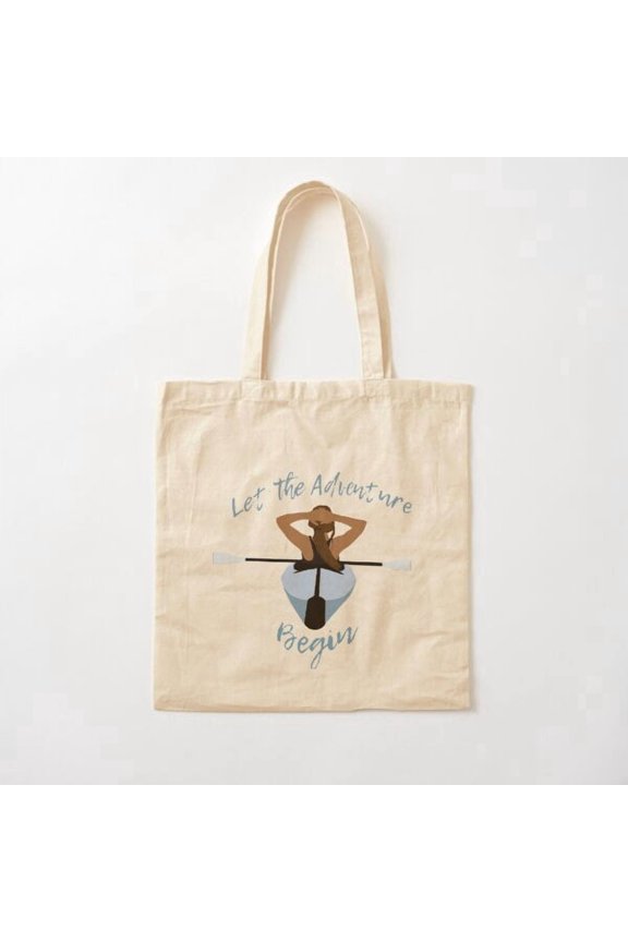 Let The Adventure Begin Brunette In Kayak Canvas Tote Bags, Reusable Shopping Bag