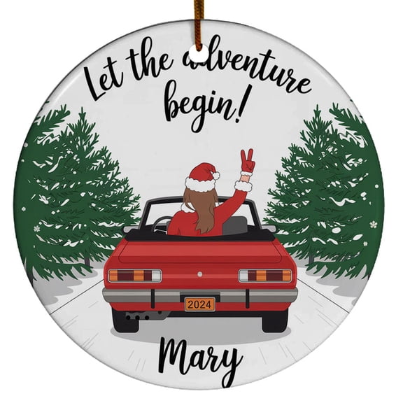 Let The Adventure Begin Ornament, Customized Color and Name Car Christmas Ornaments, New Driver Car Lover Teen Gift, Driver License 1st Xmas Presents