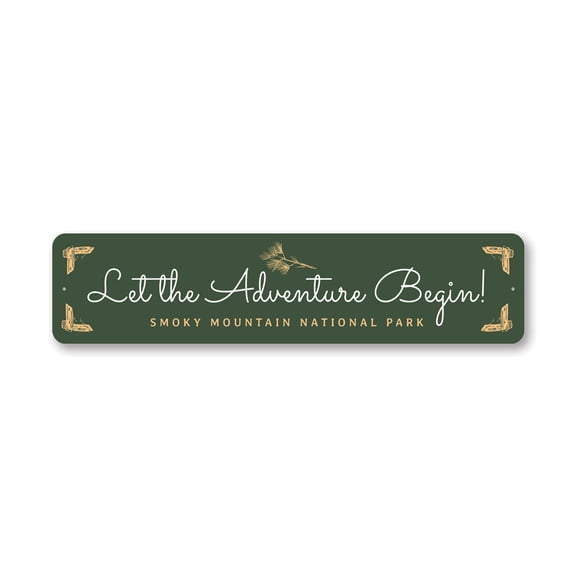 Let The Adventure Begin Smoky Mountain National Park Aluminum Metal Decor Sign - 4x18 inches
