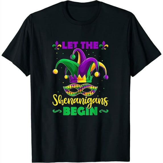 Let The Shenanigans Begin Mardi Gras Kids Men Women T-Shirt Black 2X-Large
