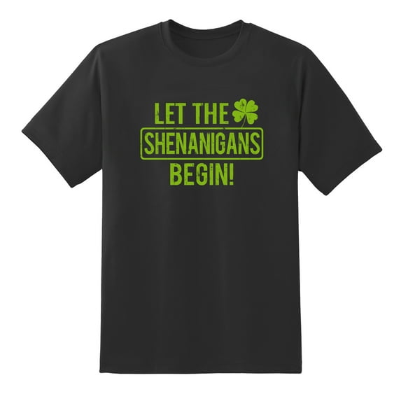 Let The Shenanigans Begin St. Patrick's Day Funny Tee Mens Graphic T Shirts Black,3XL