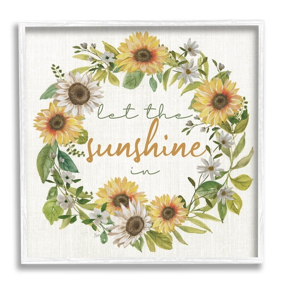 Let The Sunshine In Sunflower Wreath Botanical & Floral Graphic Art White Framed Art Print Wall Art