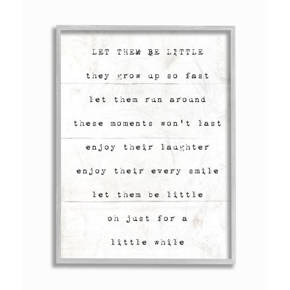 Let Them Be Little Kids Inspirational Word Design Gray Farmhouse Rustic Framed Giclee Texturized Art by Daphne Polselli