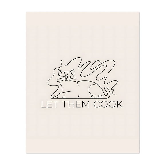 Let Them Cook - India Drawing Line Art Cat Minimalist Humor Quote Modern Art Typography Unframed Wall Art Print 6 x 8 inches