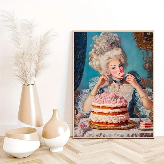 Let Them Eat Cake Victorian Poster, Rococo Lady With Cake Wall Art, Whimsical French Baroque Poster, Vintage Glam Decor, 8x12 UNFRAMED
