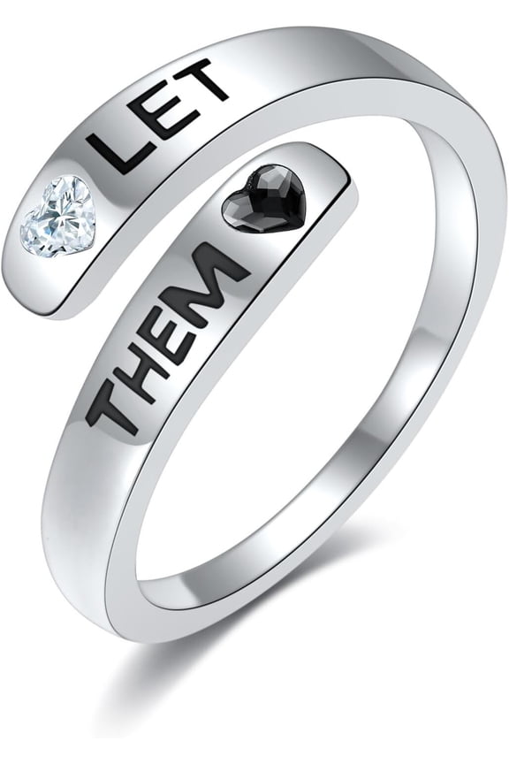 Let Them Ring S925 Sterling Silver Self Worth Motivation Ring Open Adjustable Let Them Jewelry Inspirational Gift for Women Men Friends