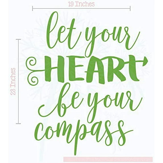 Let Your Heart Be Your Compass Inspirational Wall Decals Home Décor 23x19-Inch Lime Green