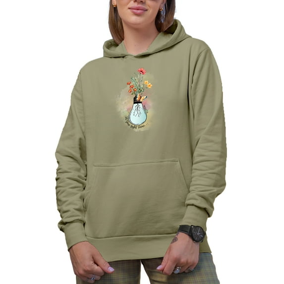 Let Your Light Shine... Matthew 5:16 with Watercolor Bulb & Flowers Art Merch Gift, Sand Hooded Sweatshirt or Hoodie, Medium