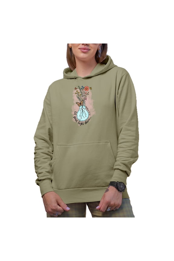Let Your Light Shine, Matthew 5 16 with Watercolor Bulb & Flowers Art Merch Gift, Sand Hooded Sweatshirt or Hoodie, XL