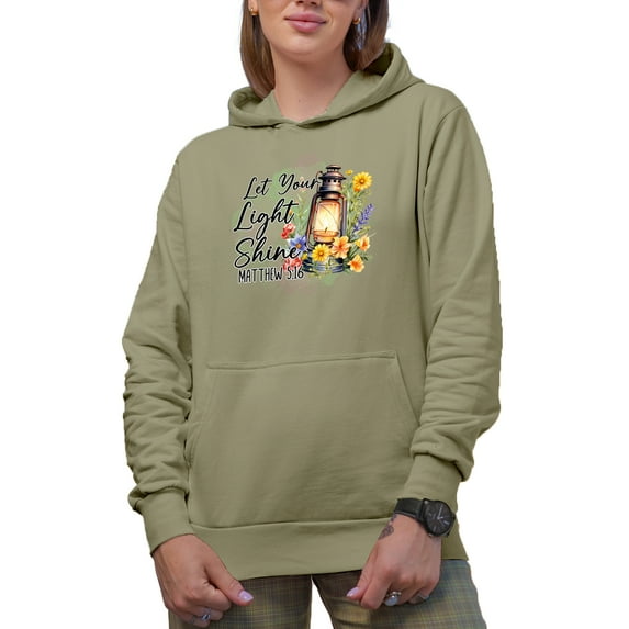 Let Your Light Shine Matthew 5 16 with a Vintage Lamp & Flowers, Scripture Art Merch Gift, Sand Hooded Sweatshirt or Hoodie, 3XL