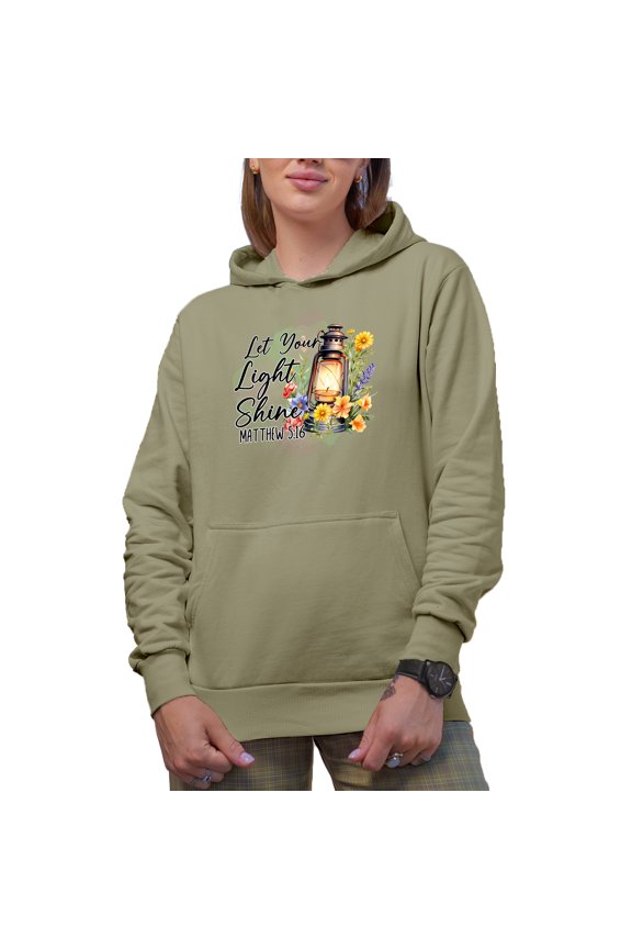 Let Your Light Shine Matthew 5 16 with a Vintage Lamp & Flowers, Scripture Art Merch Gift, Sand Hooded Sweatshirt or Hoodie, XL