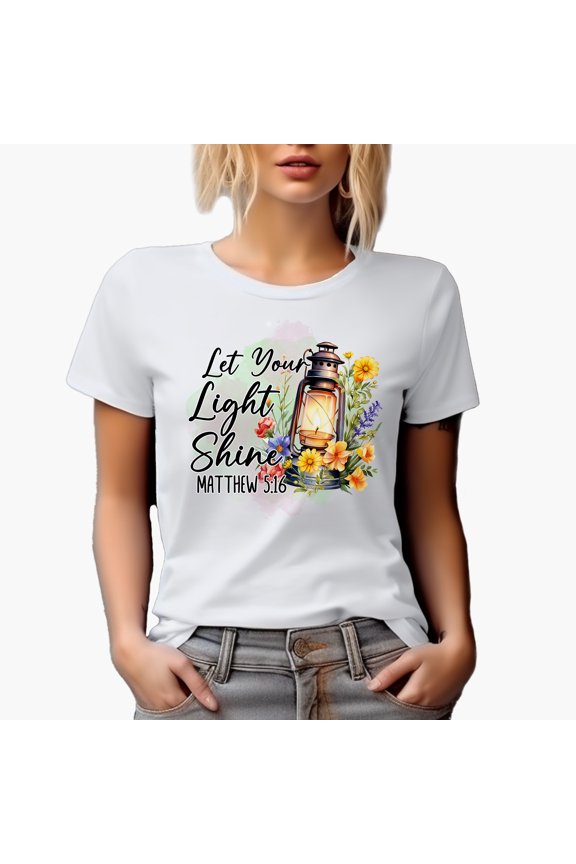 Let Your Light Shine Matthew 5 16 with a Vintage Lamp & Flowers, Scripture Art Merch Gift, White T-Shirt, XL