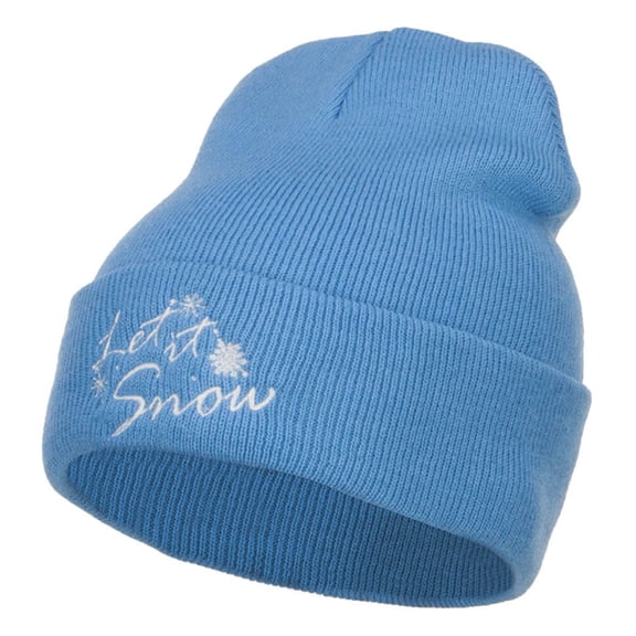 Let it Snow Embroidered Long Beanie - Sky Blue OSFM