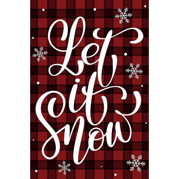 Let it Snow Red Black Buffalo Check Plaid Rustic Winter Garden Flag Outdoor Yard Flag 12" x 18"