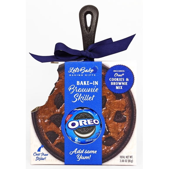 Let's Bake Chocolate Brownie Mix with Oreo Treats Includes Dry Brownie Mix and Oreo Cookies and a Reusable Personal Cast Iron Skillet by MSRF, Inc.