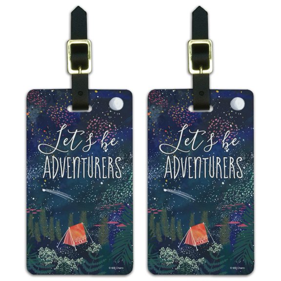 Let´s Be Adventurers Tent Camping Night Moon Shooting Stars Luggage ID Tags Suitcase Carry-On Cards - Set of 2