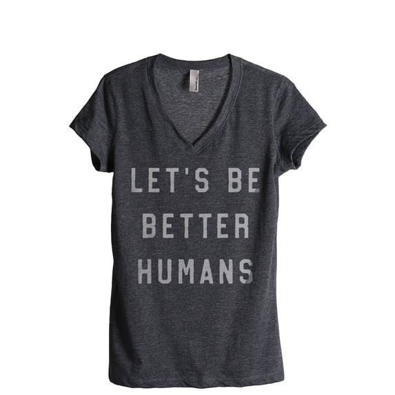 Let's Be Better Humans Women's Fashion Relaxed V-Neck T-Shirt Tee Charcoal Grey 2X-Large