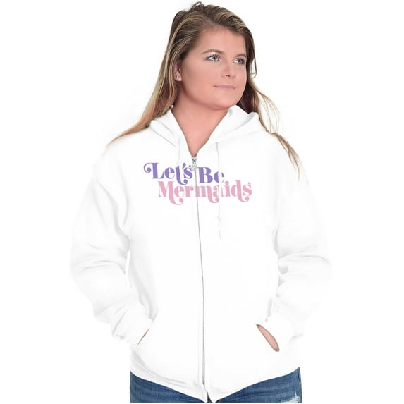 Let's Be Mermaids Cute Beach Day Womens Plus Size Graphic Zipper Hoodie Brisco Brands 5X