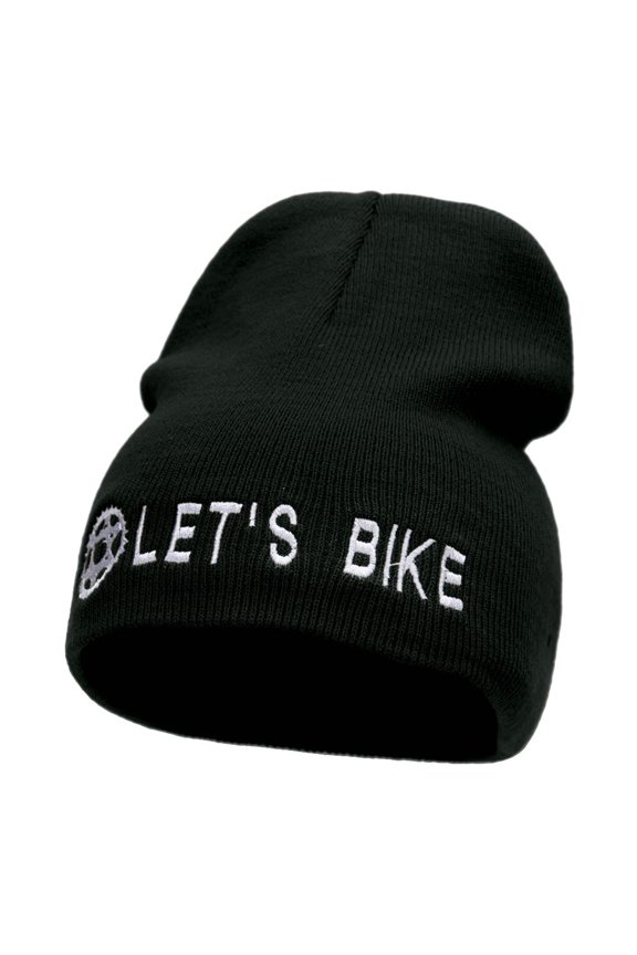 Let's Bike Embroidered Acrylic Short Beanie - Black OSFM