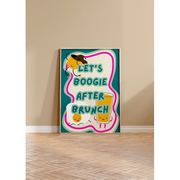 Let's Boogie After Brunch Let's Boogie Kitchen Retro Characters Colourful Wall Quote Typography Vibe, Stretched Canvas