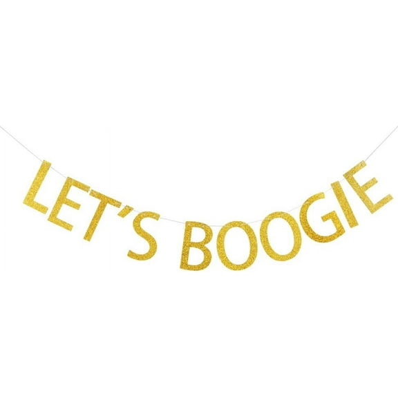 Let's Boogie Banner, Gold Gliter Paper Garland for 80's Party/Disco Party Decorations