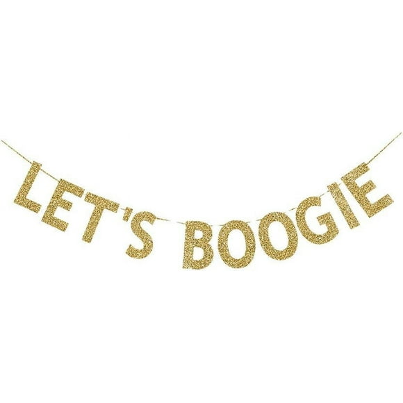 Let's Boogie Banner, Gold Gliter Shiny Paper Sign Decorations for Disco/Dance Party/New Year/Christmas/Nostalgic Party