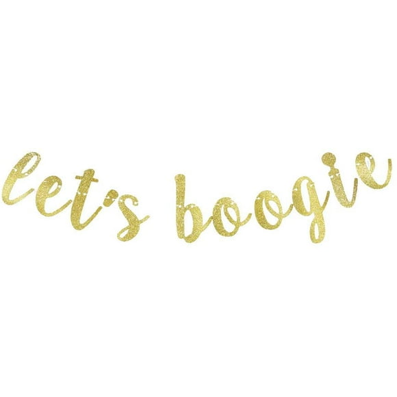 Let's Boogie Banner, The 80's Prom/Dancing/Disco Party Sign Decorations Backdrop Gold Gliter Paper