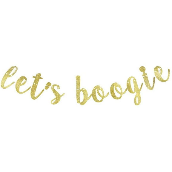Let's Boogie Banner, The 80's Prom/Dancing/Disco Party Sign Decorations Backdrop Gold Gliter Paper