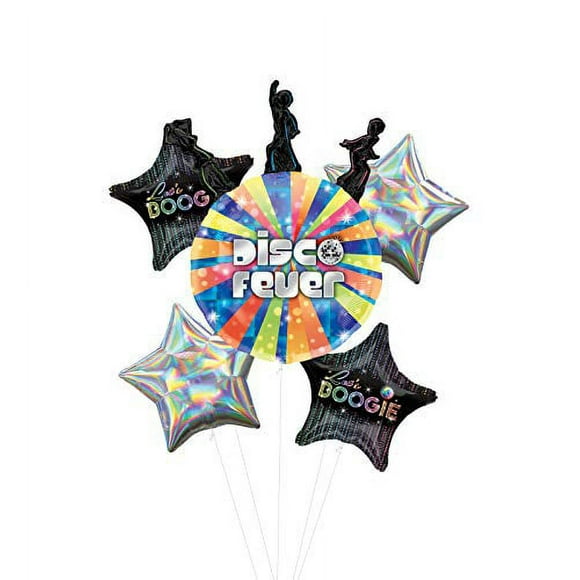 Let's Boogie Disco Dancing Party Supplies Balloon Bouquet Decorations with Silver Iridescent Star