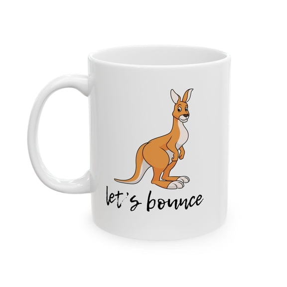 Kangaroo 11 oz Coffee Mug - Let's Bounce White Ceramic Gift